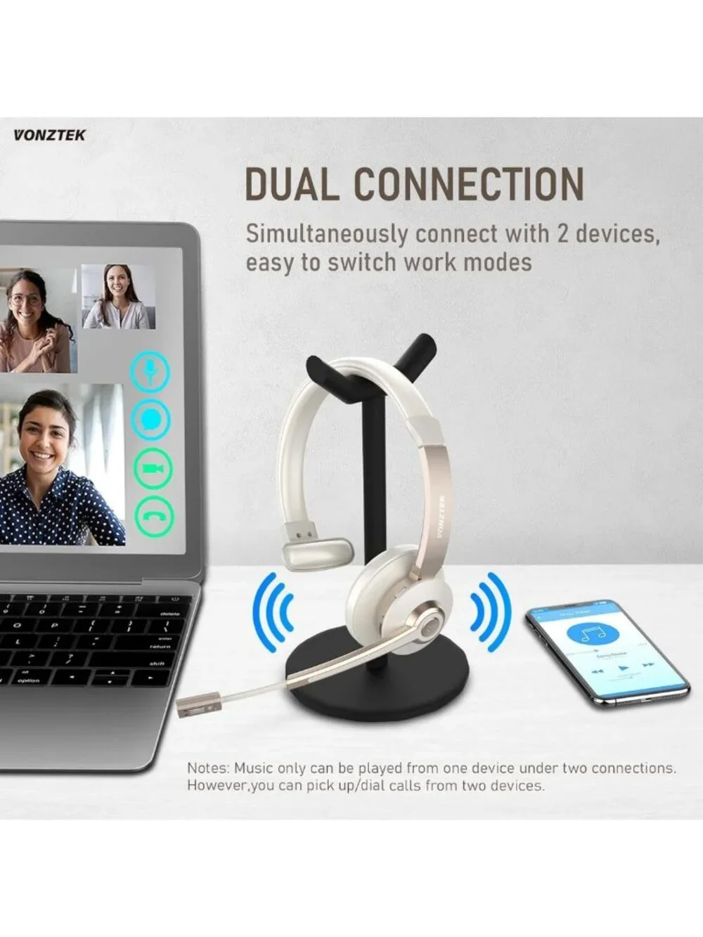 Noise-Canceling Bluetooth Headset for Remote Work, Meetings & Calls - Wireless